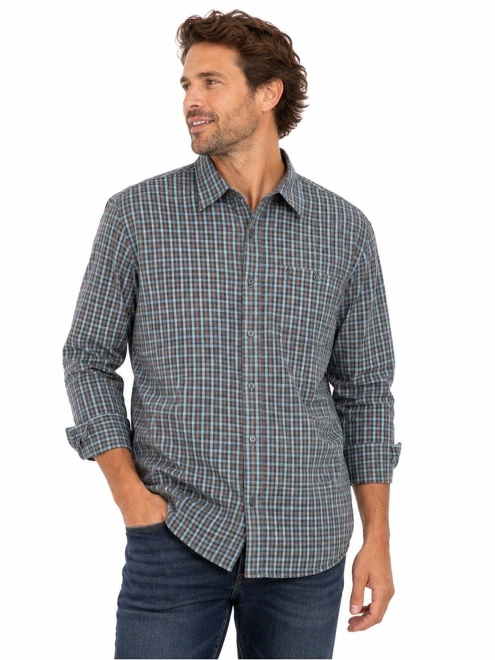 Timberland Casual Dress Shirt Size Medium Long Sleeve Plaid Cotton Work Chore